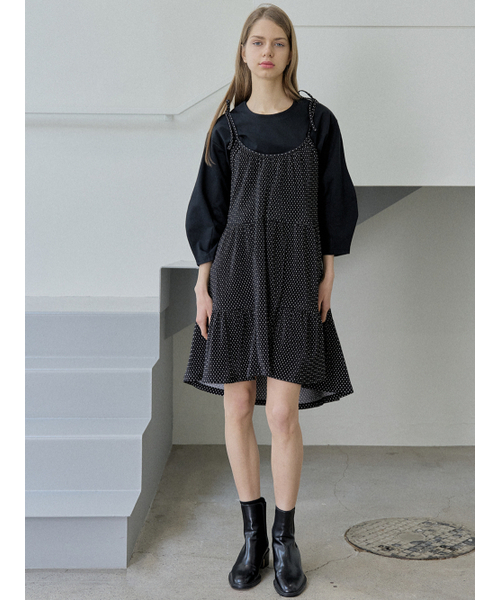 AVANT-G(アバン)の「Dot Ribbon Shirring Mini Dress - BLACK(ワンピース・レディース・その他・FREE)」の1枚目の写真