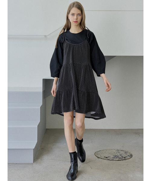 AVANT-G(アバン)の「Dot Ribbon Shirring Mini Dress - BLACK(ワンピース・レディース・その他・FREE)」の2枚目の写真