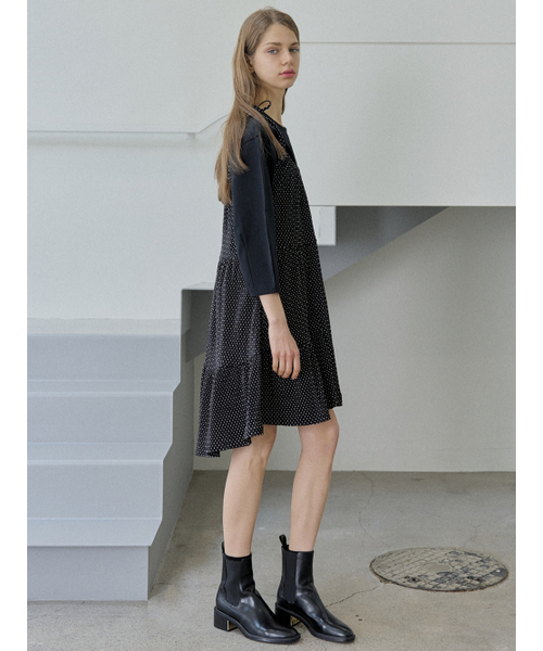 AVANT-G(アバン)の「Dot Ribbon Shirring Mini Dress - BLACK(ワンピース・レディース・その他・FREE)」の3枚目の写真