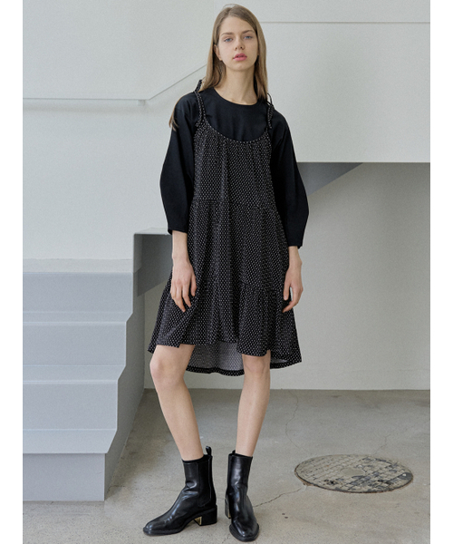 AVANT-G(アバン)の「Dot Ribbon Shirring Mini Dress - BLACK(ワンピース・レディース・その他・FREE)」の4枚目の写真