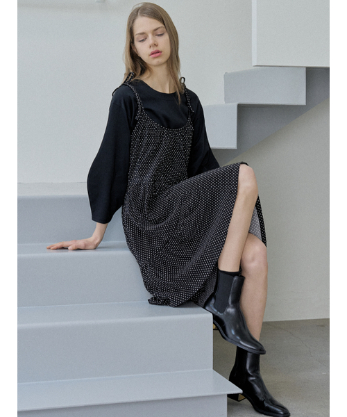 AVANT-G(アバン)の「Dot Ribbon Shirring Mini Dress - BLACK(ワンピース・レディース・その他・FREE)」の5枚目の写真