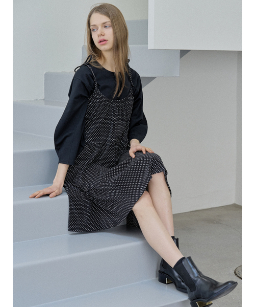 AVANT-G(アバン)の「Dot Ribbon Shirring Mini Dress - BLACK(ワンピース・レディース・その他・FREE)」の6枚目の写真