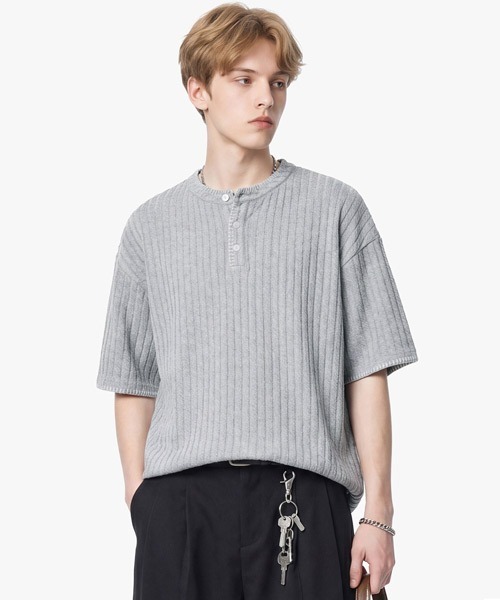 Ressaca（レサーカ）の「オーバーサイズハンドステッチヘンリーネックTシャツ（Tシャツ/カットソー・メンズ・ブラック/グレー・XL/L/M）」の2枚目の写真