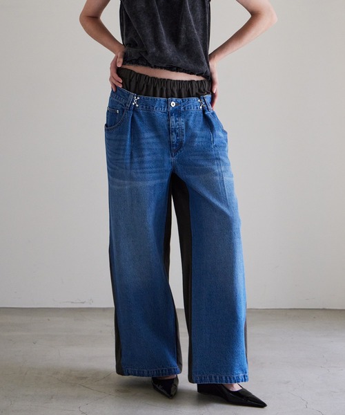 MAISON SPECIAL(メゾンスペシャル)の「2WAY Back French Terry Denim Pants/2WAYバックスウェットデニムパンツ(スウェットパンツ・レディース・ブルー/ブラック・36/38)」の3枚目の写真