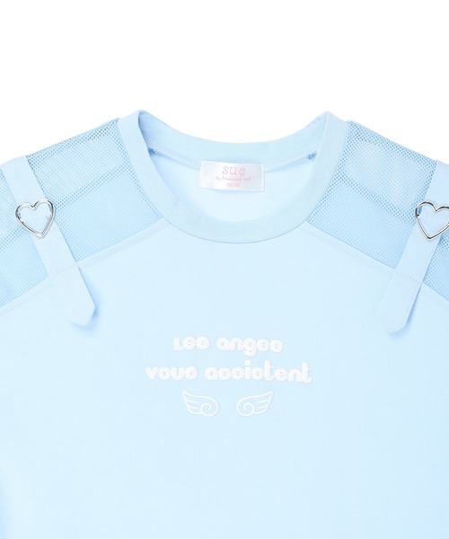 Amourire girl(アムリールガール)の「ハートベルトオープンショルダーメッシュ 半袖 Tシャツ/カットソー(Tシャツ/カットソー・キッズ・ホワイト/ブラック/サックスブルー・160cm/150cm/140cm/130cm)」の6枚目の写真