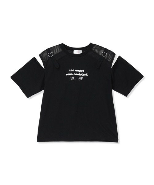 Amourire girl(アムリールガール)の「ハートベルトオープンショルダーメッシュ 半袖 Tシャツ/カットソー(Tシャツ/カットソー・キッズ・ホワイト/ブラック/サックスブルー・160cm/150cm/140cm/130cm)」の12枚目の写真