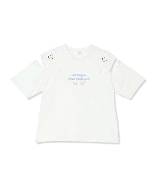 Amourire girl(アムリールガール)の「ハートベルトオープンショルダーメッシュ 半袖 Tシャツ/カットソー(Tシャツ/カットソー・キッズ・ホワイト/ブラック/サックスブルー・160cm/150cm/140cm/130cm)」の13枚目の写真