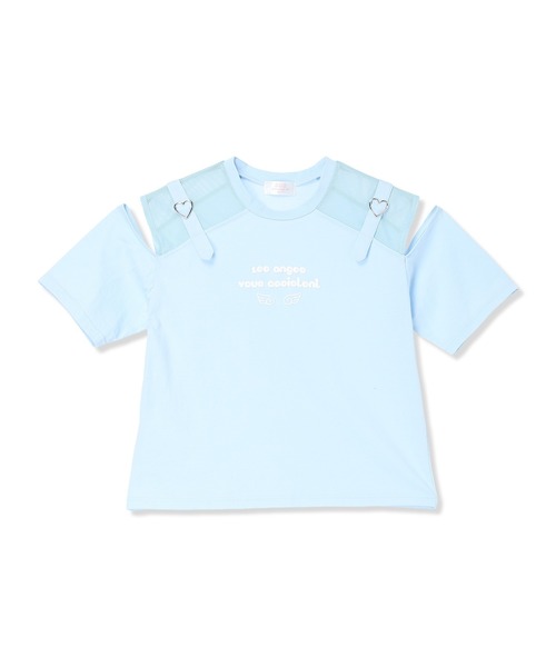 Amourire girl(アムリールガール)の「ハートベルトオープンショルダーメッシュ 半袖 Tシャツ/カットソー(Tシャツ/カットソー・キッズ・ホワイト/ブラック/サックスブルー・160cm/150cm/140cm/130cm)」の14枚目の写真