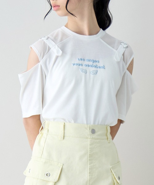 Amourire girl(アムリールガール)の「ハートベルトオープンショルダーメッシュ 半袖 Tシャツ/カットソー(Tシャツ/カットソー・キッズ・ホワイト/ブラック/サックスブルー・160cm/150cm/140cm/130cm)」の22枚目の写真