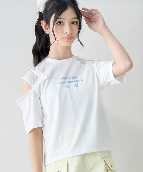 Amourire girl(アムリールガール)の「ハートベルトオープンショルダーメッシュ 半袖 Tシャツ/カットソー(Tシャツ/カットソー・キッズ・ホワイト/ブラック/サックスブルー・160cm/150cm/140cm/130cm)」の20枚目の写真