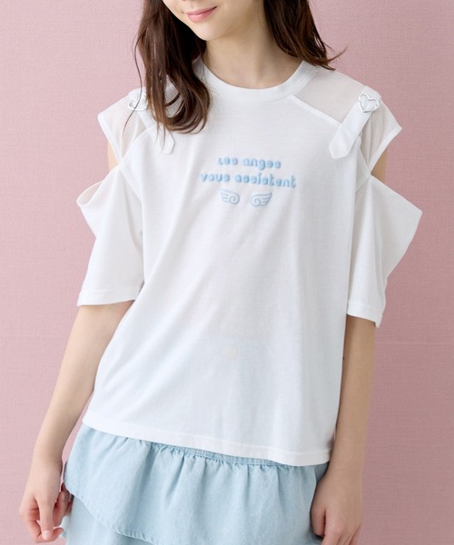 Amourire girl(アムリールガール)の「ハートベルトオープンショルダーメッシュ 半袖 Tシャツ/カットソー(Tシャツ/カットソー・キッズ・ホワイト/ブラック/サックスブルー・160cm/150cm/140cm/130cm)」の18枚目の写真