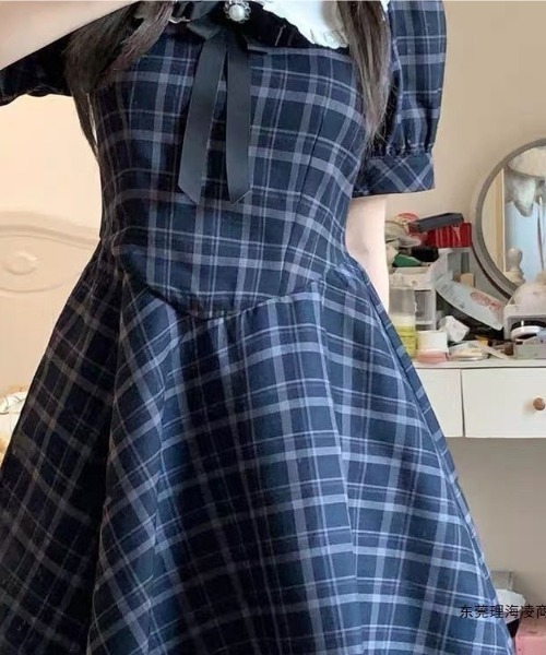 lulufa(ルルファ)の「フロントリボンチェックミニワンピース(ワンピース・レディース・ネイビー系・FREE)」の14枚目の写真