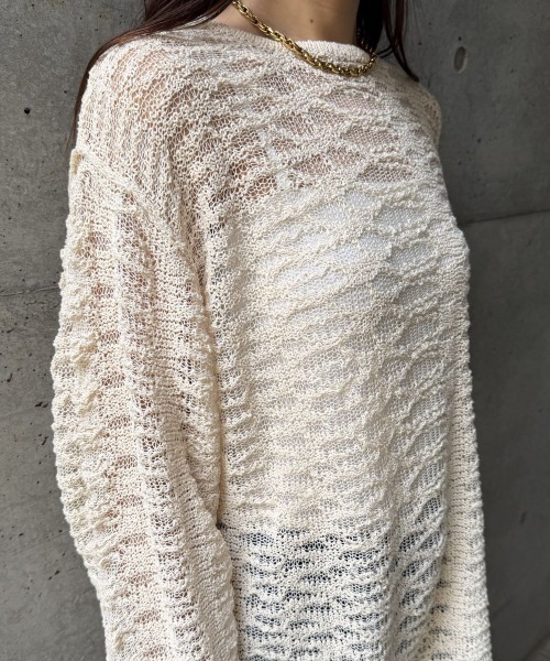 CIEL'AIR(シエルエアー)の「OPEN-KNIT CREW NECK SWEATER(スカシアミクルーネックセーター)(ニット/セーター・レディース・ブラック/アイボリー/ミント・FREE)」の7枚目の写真