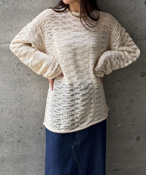 CIEL'AIR(シエルエアー)の「OPEN-KNIT CREW NECK SWEATER(スカシアミクルーネックセーター)(ニット/セーター・レディース・ブラック/アイボリー/ミント・FREE)」の9枚目の写真