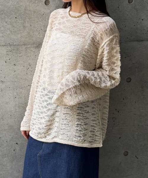 CIEL'AIR(シエルエアー)の「OPEN-KNIT CREW NECK SWEATER(スカシアミクルーネックセーター)(ニット/セーター・レディース・ブラック/アイボリー/ミント・FREE)」の10枚目の写真