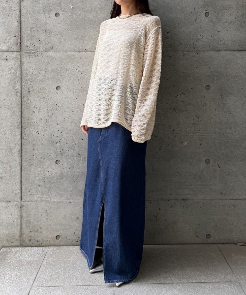CIEL'AIR(シエルエアー)の「OPEN-KNIT CREW NECK SWEATER(スカシアミクルーネックセーター)(ニット/セーター・レディース・ブラック/アイボリー/ミント・FREE)」の5枚目の写真