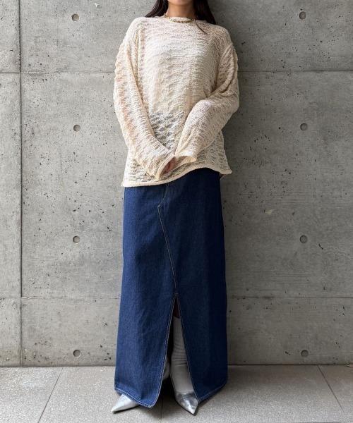 CIEL'AIR(シエルエアー)の「OPEN-KNIT CREW NECK SWEATER(スカシアミクルーネックセーター)(ニット/セーター・レディース・ブラック/アイボリー/ミント・FREE)」の11枚目の写真