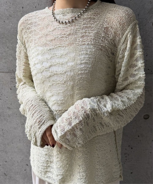 CIEL'AIR(シエルエアー)の「OPEN-KNIT CREW NECK SWEATER(スカシアミクルーネックセーター)(ニット/セーター・レディース・ブラック/アイボリー/ミント・FREE)」の15枚目の写真