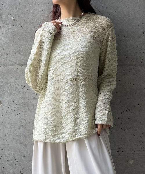 CIEL'AIR(シエルエアー)の「OPEN-KNIT CREW NECK SWEATER(スカシアミクルーネックセーター)(ニット/セーター・レディース・ブラック/アイボリー/ミント・FREE)」の13枚目の写真