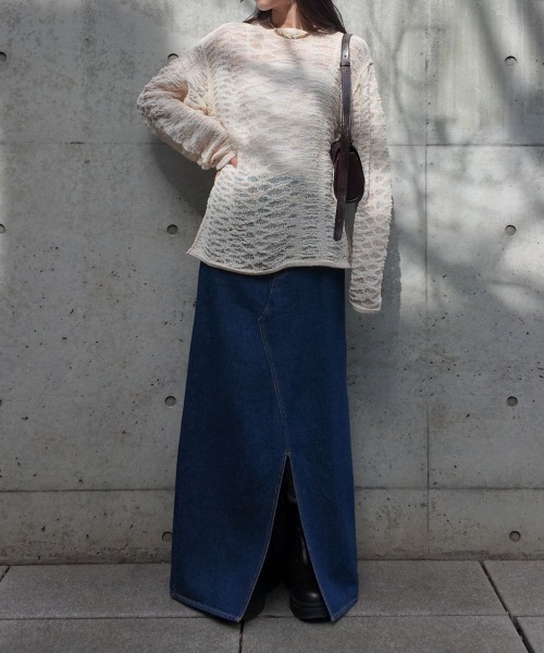 CIEL'AIR(シエルエアー)の「OPEN-KNIT CREW NECK SWEATER(スカシアミクルーネックセーター)(ニット/セーター・レディース・ブラック/アイボリー/ミント・FREE)」の12枚目の写真