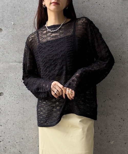 ciel ニット OPEN-KNIT CREW NECK SWEATER（ｽｶｼｱﾐｸﾙｰﾈｯｸｾｰﾀｰ）（ニット/セーター