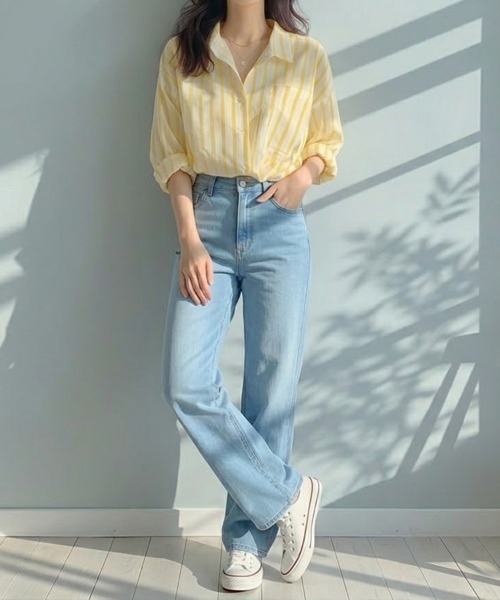 SallyLunn(サリーラン)の「爽やかストライプシャツ(シャツ/ブラウス・レディース・イエロー・MEDIUM/LARGE/FREE)」の3枚目の写真