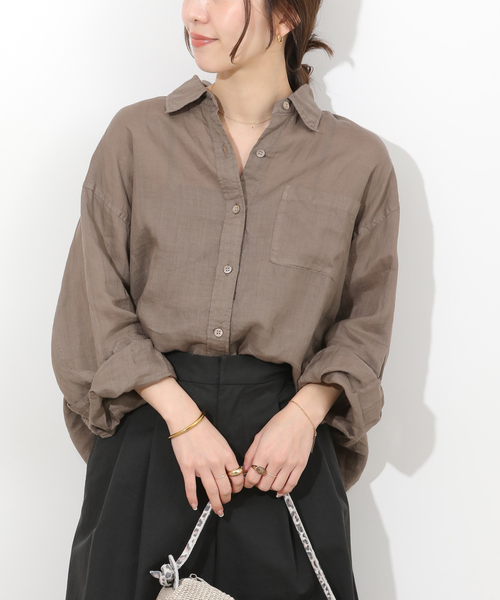 JOURNAL STANDARD relume（ジャーナルスタンダード　レリューム）の「ガーメントダイラミービッグシャツ（シャツ/ブラウス・レディース・ブラック/ベージュ/ピンク/ブラウン/ホワイト・FREE）」の4枚目の写真