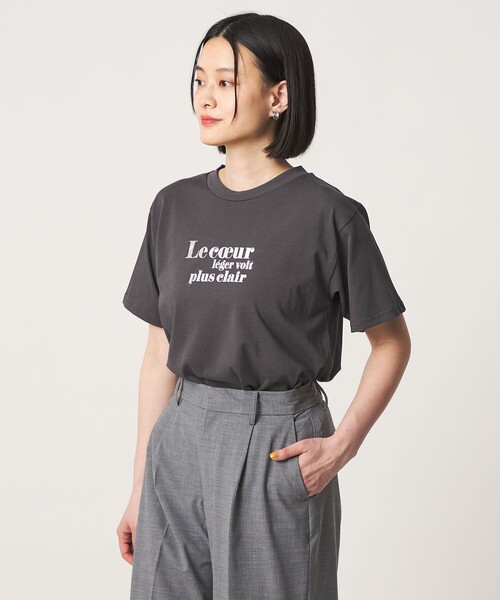 A DAY IN THE LIFE UNITED ARROWS(アデイインザライフユナイテッドアローズ)の「ハクプリント ショートスリーブTシャツ <A DAY IN THE LIFE>(Tシャツ/カットソー・レディース・ダークグレー/オフホワイト/ナチュラル・FREE)」の1枚目の写真