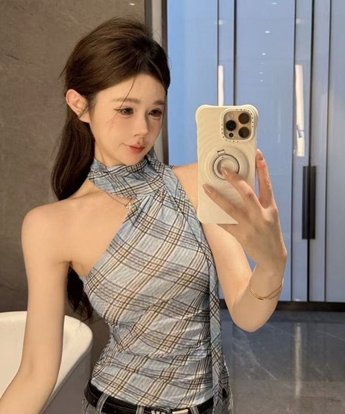 AsheKsha(アシクシャ)の「ウエストを絞ったストライプシャツ(その他トップス・レディース・ブルー・M)」の3枚目の写真