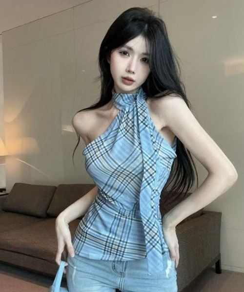 AsheKsha(アシクシャ)の「ウエストを絞ったストライプシャツ(その他トップス・レディース・ブルー・M)」の5枚目の写真