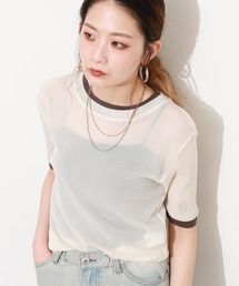 gleam（グリーム）の「レイヤード風シアー半袖プルオーバー（Tシャツ/カットソー）」