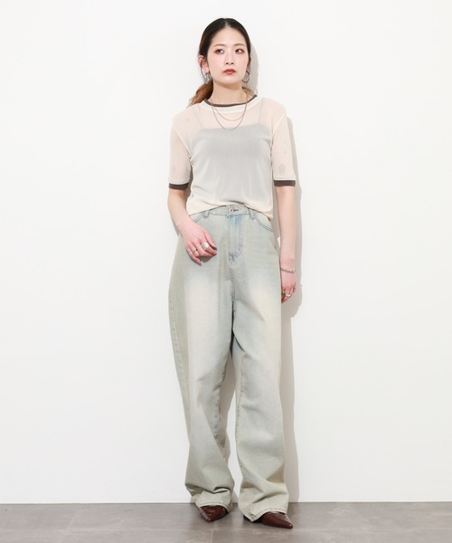 Gleam（グリーム）の「レイヤード風シアー半袖プルオーバー（Tシャツ/カットソー・レディース・ベージュ系その他/グレー系その他/ブラック系その他/ピンク系その他・F）」の8枚目の写真
