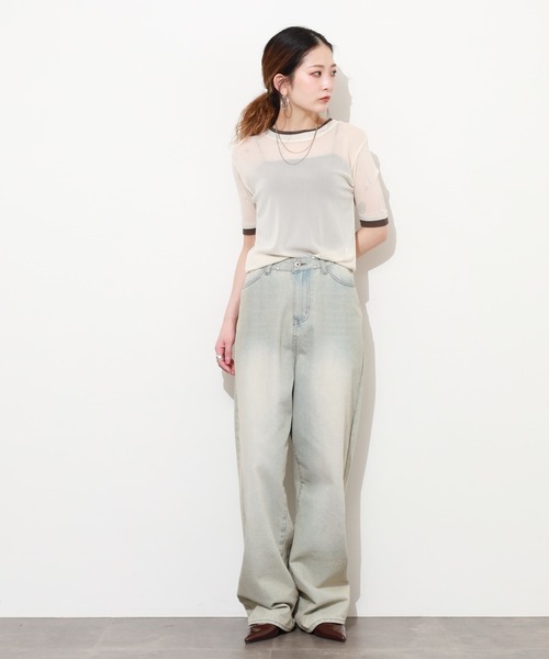 Gleam（グリーム）の「レイヤード風シアー半袖プルオーバー（Tシャツ/カットソー・レディース・ベージュ系その他/グレー系その他/ブラック系その他/ピンク系その他・F）」の9枚目の写真