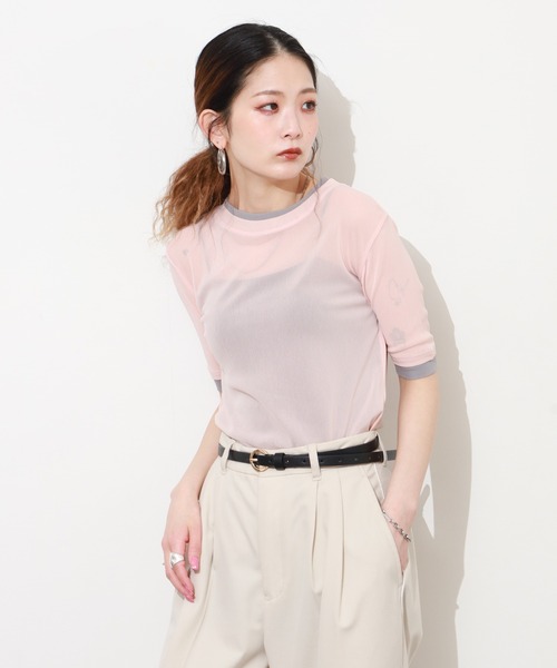 Gleam（グリーム）の「レイヤード風シアー半袖プルオーバー（Tシャツ/カットソー・レディース・ベージュ系その他/グレー系その他/ブラック系その他/ピンク系その他・F）」の13枚目の写真