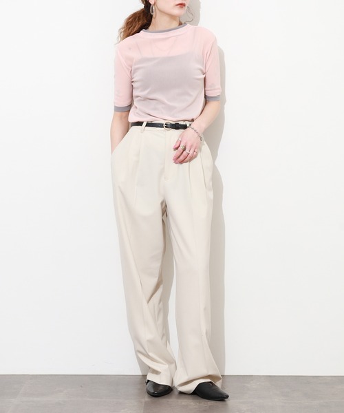 Gleam（グリーム）の「レイヤード風シアー半袖プルオーバー（Tシャツ/カットソー・レディース・ベージュ系その他/グレー系その他/ブラック系その他/ピンク系その他・F）」の15枚目の写真