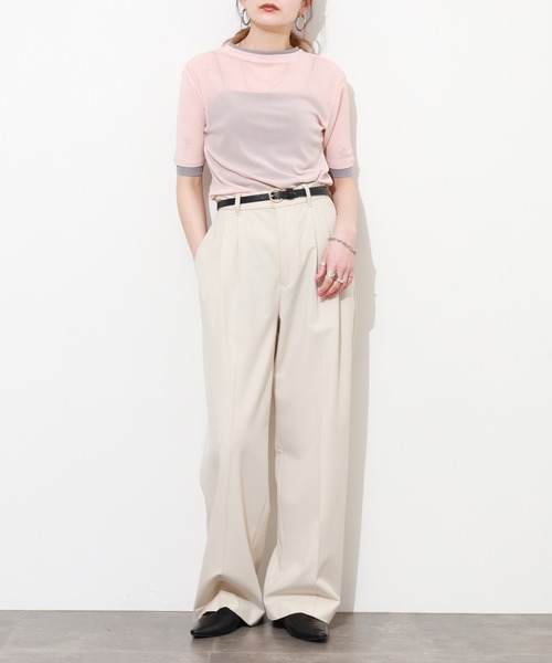 Gleam（グリーム）の「レイヤード風シアー半袖プルオーバー（Tシャツ/カットソー・レディース・ベージュ系その他/グレー系その他/ブラック系その他/ピンク系その他・F）」の16枚目の写真