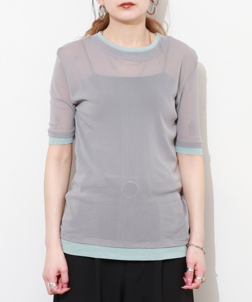 Gleam（グリーム）の「レイヤード風シアー半袖プルオーバー（Tシャツ/カットソー・レディース・ベージュ系その他/グレー系その他/ブラック系その他/ピンク系その他・F）」の17枚目の写真