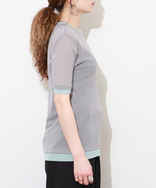 Gleam（グリーム）の「レイヤード風シアー半袖プルオーバー（Tシャツ/カットソー・レディース・ベージュ系その他/グレー系その他/ブラック系その他/ピンク系その他・F）」の18枚目の写真
