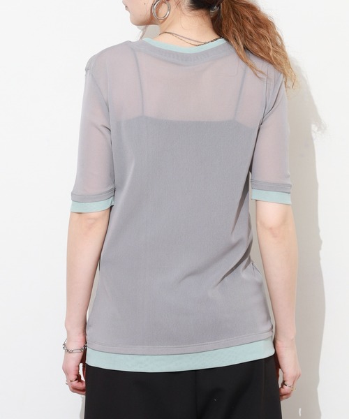 Gleam（グリーム）の「レイヤード風シアー半袖プルオーバー（Tシャツ/カットソー・レディース・ベージュ系その他/グレー系その他/ブラック系その他/ピンク系その他・F）」の19枚目の写真