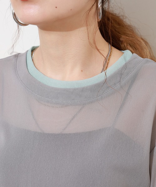 Gleam（グリーム）の「レイヤード風シアー半袖プルオーバー（Tシャツ/カットソー・レディース・ベージュ系その他/グレー系その他/ブラック系その他/ピンク系その他・F）」の20枚目の写真