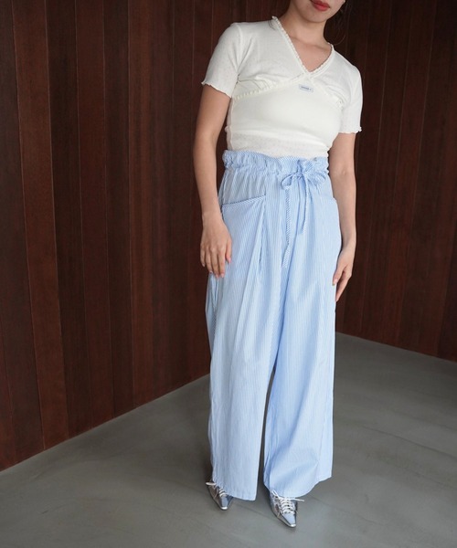 SANSeLF(サンセルフ)の「【SANSeLF】レーストリムカシュクールトップス saw26s064(その他トップス・レディース・ブラック/ホワイト・FREE)」の8枚目の写真