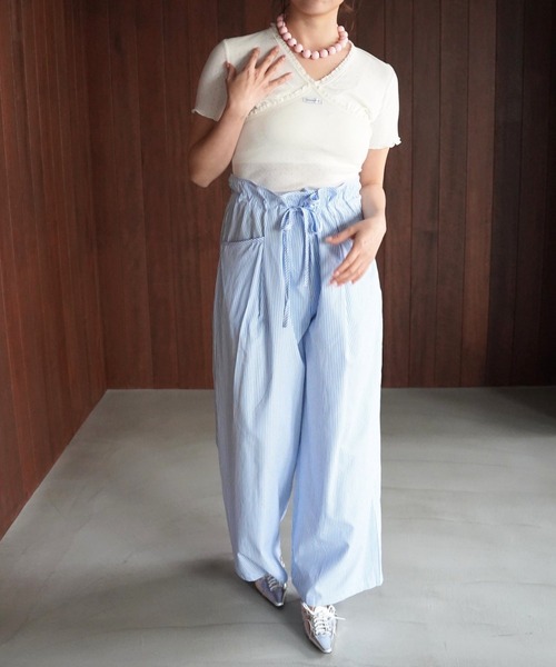 SANSeLF(サンセルフ)の「【SANSeLF】レーストリムカシュクールトップス saw26s064(その他トップス・レディース・ブラック/ホワイト・FREE)」の9枚目の写真