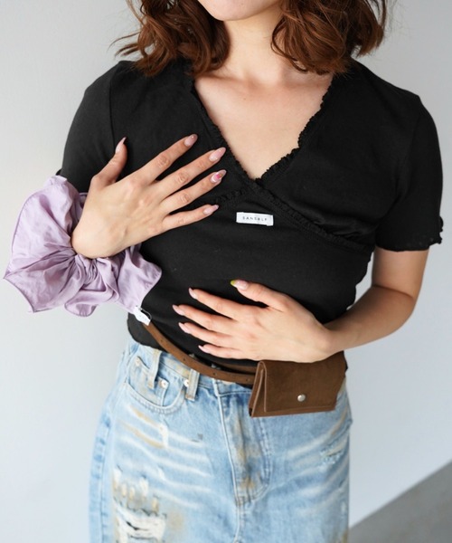 SANSeLF(サンセルフ)の「【SANSeLF】レーストリムカシュクールトップス saw26s064(その他トップス・レディース・ブラック/ホワイト・FREE)」の11枚目の写真