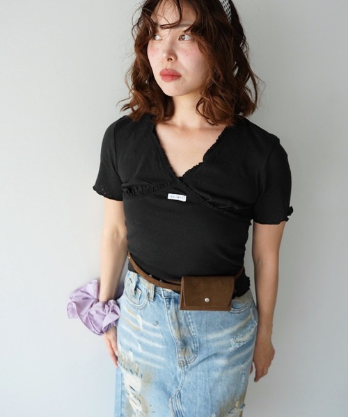 SANSeLF(サンセルフ)の「【SANSeLF】レーストリムカシュクールトップス saw26s064(その他トップス・レディース・ブラック/ホワイト・FREE)」の12枚目の写真
