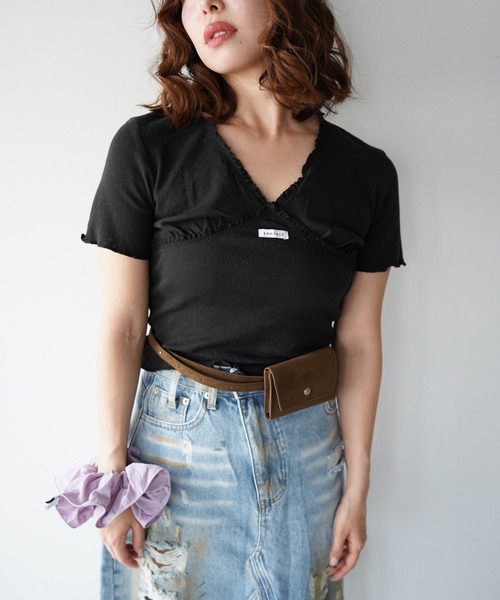 SANSeLF(サンセルフ)の「【SANSeLF】レーストリムカシュクールトップス saw26s064(その他トップス・レディース・ブラック/ホワイト・FREE)」の14枚目の写真