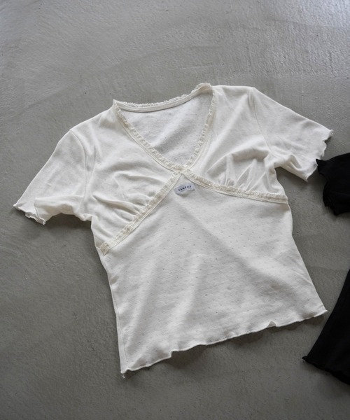 SANSeLF(サンセルフ)の「【SANSeLF】レーストリムカシュクールトップス saw26s064(その他トップス・レディース・ブラック/ホワイト・FREE)」の17枚目の写真