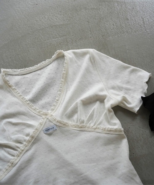 SANSeLF(サンセルフ)の「【SANSeLF】レーストリムカシュクールトップス saw26s064(その他トップス・レディース・ブラック/ホワイト・FREE)」の18枚目の写真