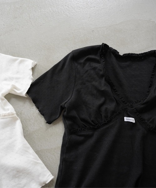 SANSeLF(サンセルフ)の「【SANSeLF】レーストリムカシュクールトップス saw26s064(その他トップス・レディース・ブラック/ホワイト・FREE)」の19枚目の写真