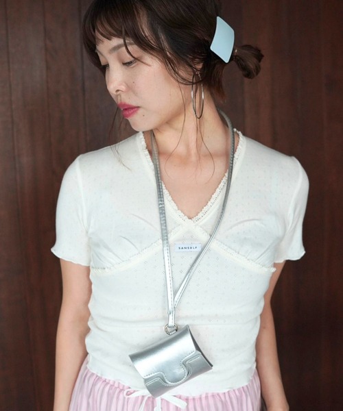SANSeLF(サンセルフ)の「【SANSeLF】レーストリムカシュクールトップス saw26s064(その他トップス・レディース・ブラック/ホワイト・FREE)」の20枚目の写真