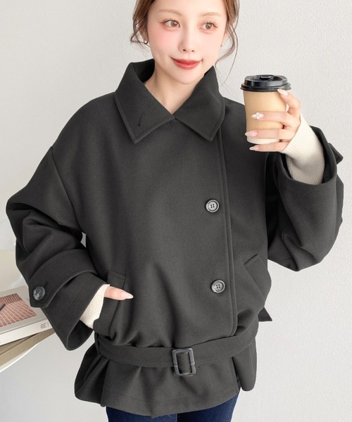 moment+(モーメントプラス)の「ウエストベルトマーク2WAYカラーショートコート(トレンチコート・レディース・チャコールグレー/ベージュ/アイボリー/ブラウン/ブラック・M/L)」の14枚目の写真